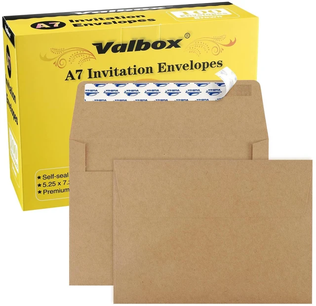 Main image of 5x7 Envelopes for Invitation 100 Qty A7 Envelopes Self Seal Brown, Kraft Paper Envelope for 5x7 Cards, Weddings, Baby Shower, Stationery, Office, 5.25 x 7.25 Inches