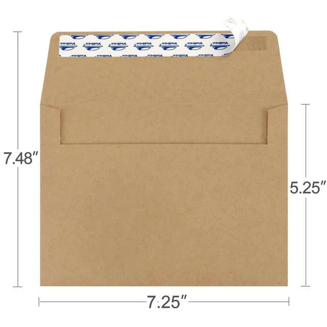 Alt view image 2 of 6 - 5x7 Envelopes for Invitation 100 Qty A7 Envelopes Self Seal Brown, Kraft Paper Envelope for 5x7 Cards, Weddings, Baby Shower, Stationery, Office, 5.25 x 7.25 Inches