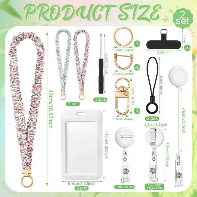 Alt view image 2 of 7 - 2 Set Flower Scrunchies Lanyards for Id Badges, Stretchy Lanyard for Women Teacher Nurse