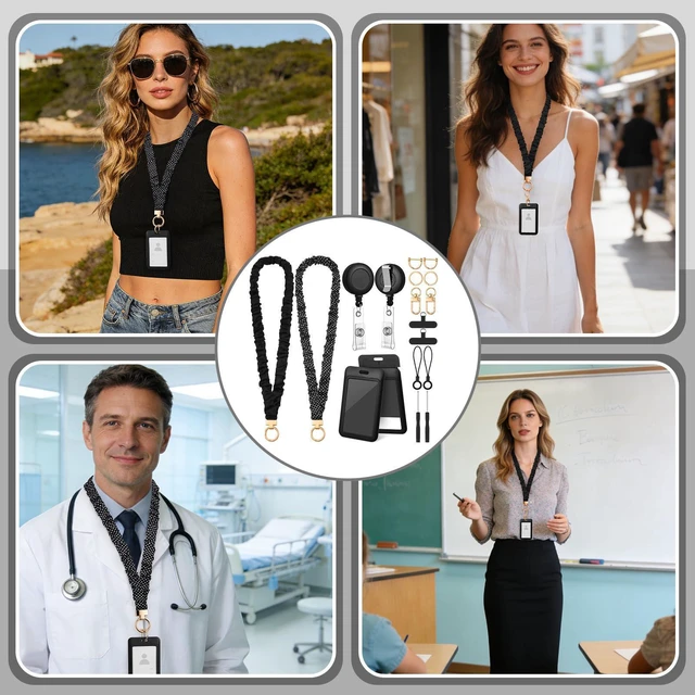 Alt view image 6 of 7 - 2 Set Scrunchies Lanyards for Id Badges, Stretchy Lanyard for Women Teacher Nurse