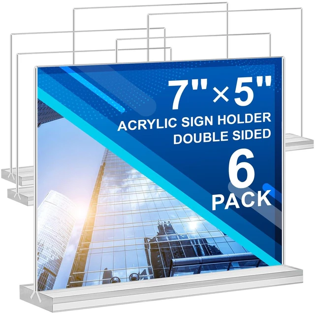 Main image of Acrylic Sign Holder 7x5,6 Pack Clear Sign Holder Double Sided Table Menu Horizontal Desktop Display Stand Paper Flyer Holder Tabletop Sign Holder Suitable for Restaurants, Office, Store, Hotels