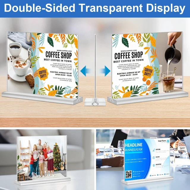 Alt view image 4 of 7 - Acrylic Sign Holder 7x5,6 Pack Clear Sign Holder Double Sided Table Menu Horizontal Desktop Display Stand Paper Flyer Holder Tabletop Sign Holder Suitable for Restaurants, Office, Store, Hotels