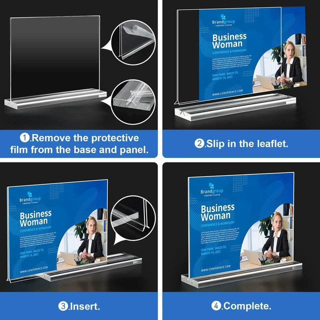 Alt view image 6 of 7 - Acrylic Sign Holder 7x5,6 Pack Clear Sign Holder Double Sided Table Menu Horizontal Desktop Display Stand Paper Flyer Holder Tabletop Sign Holder Suitable for Restaurants, Office, Store, Hotels
