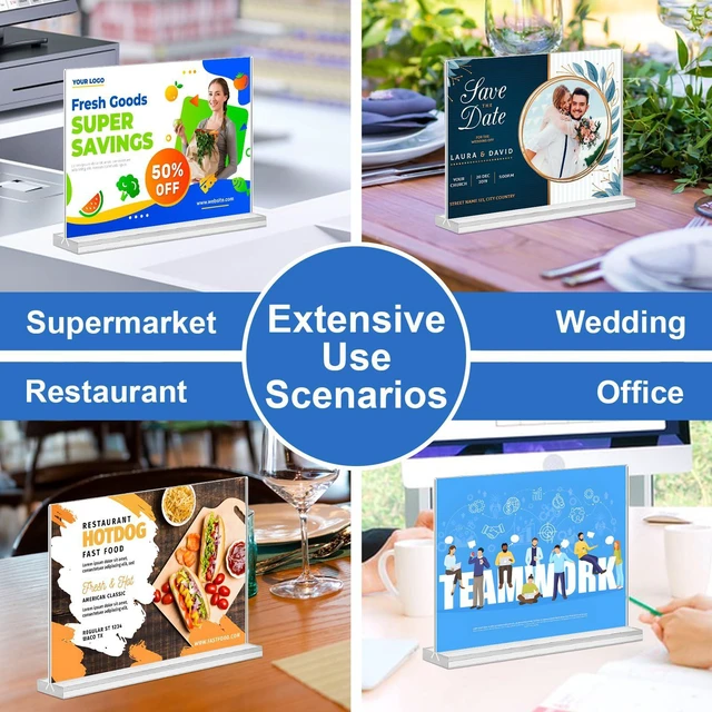 Alt view image 7 of 7 - Acrylic Sign Holder 7x5,6 Pack Clear Sign Holder Double Sided Table Menu Horizontal Desktop Display Stand Paper Flyer Holder Tabletop Sign Holder Suitable for Restaurants, Office, Store, Hotels