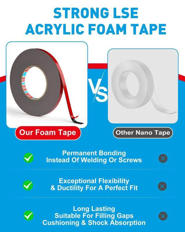 Alt view image 5 of 7 - 0.39IN x 36FT(2 Pack) Double Sided Tape Heavy Duty Tesa Waterproof & Weatherproof, LSE Tech Bonds to Plastic, Glass, Metal, Wood, For Home, Office, Car, Damage-Free Removal