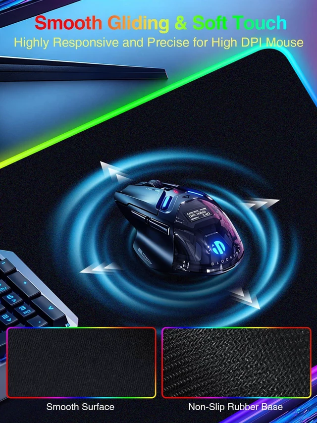 Alt view image 6 of 7 - Magnetic Wireless Charging Mouse Pad Gaming, 31.5"x15.8" Large Desk Mat RGB Mousepad, Smooth Glide, Stitched Edge, Non-Slip Rubber Base, Desk Pad Computer Keyboard Mat, No Adapter
