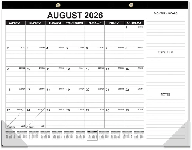 Main image of Large Desk Calendar 2026-2027, 19 Months, 22" x 17" Desktop Wall Calendar (Jun 2026-Dec 2027) with Julian Date To-do & Notes Monthly Goals for School Home Office