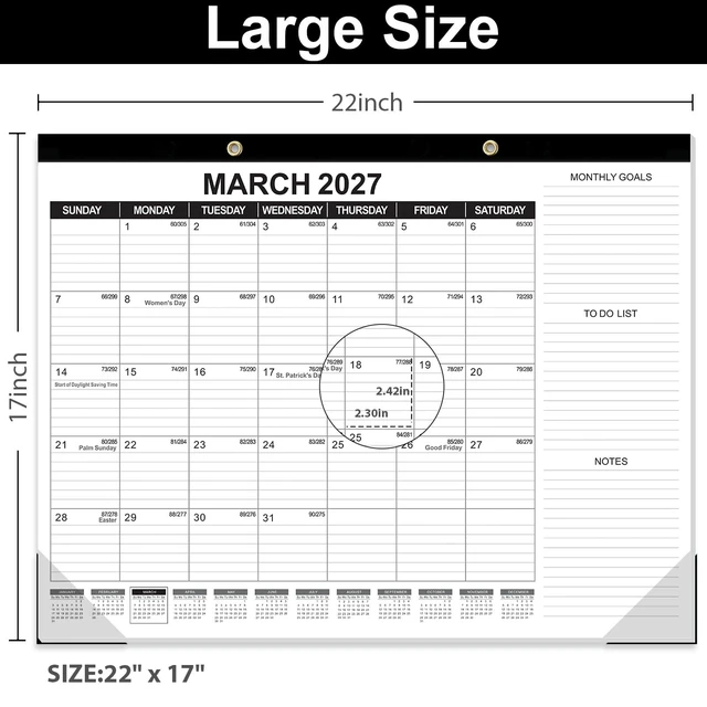 Alt view image 2 of 7 - Large Desk Calendar 2026-2027, 19 Months, 22" x 17" Desktop Wall Calendar (Jun 2026-Dec 2027) with Julian Date To-do & Notes Monthly Goals for School Home Office
