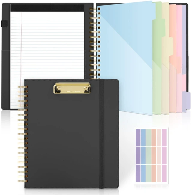 Main image of Storage Clipboard Folder with 6 Dividers & Refillable Notepad 6 Dividers with 12 Pockets for Letter Size, A Snap-seal Letter size Pouch,Spiral Clipboards Padfolio for Teacher Worker Nurse