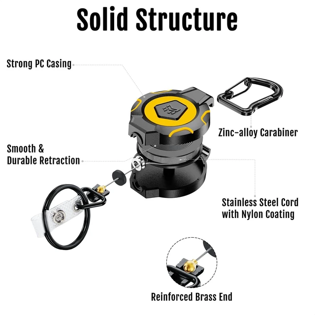 Alt view image 4 of 6 - Upgraded Retractable Keychain, 10 OZ Retraction, 31.5" Stainless Steel Cord, Heavy Duty Carabiner Badge Holder, ID Badge Reel with Badge Strap and Key Ring