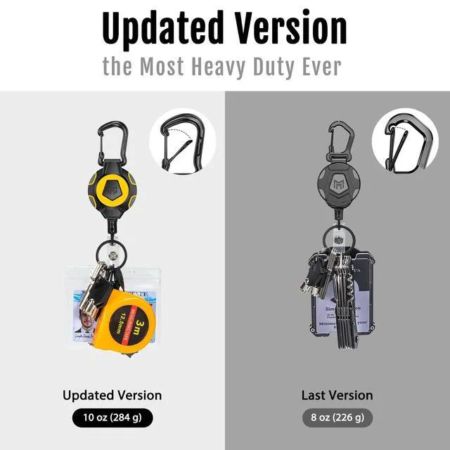 Alt view image 3 of 6 - Upgraded Retractable Keychain, 10 OZ Retraction, 31.5" Stainless Steel Cord, Heavy Duty Carabiner Badge Holder, ID Badge Reel with Badge Strap and Key Ring