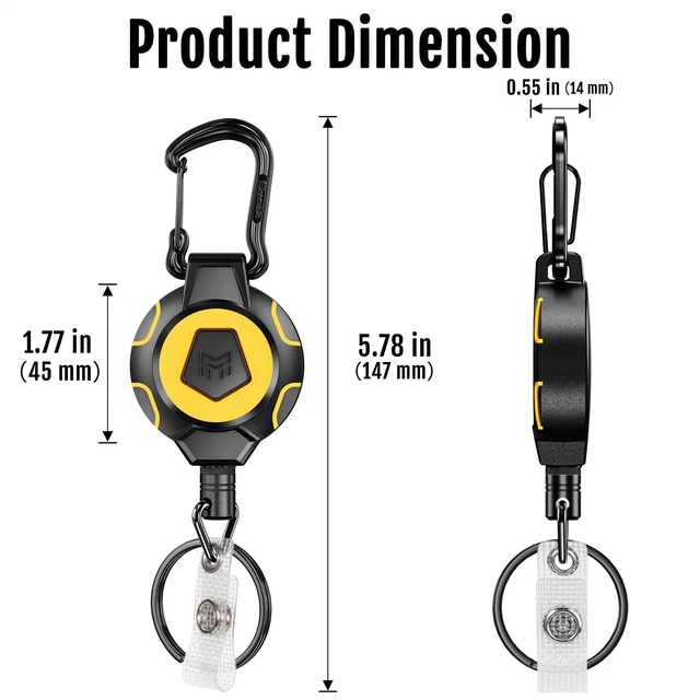 Alt view image 5 of 6 - Upgraded Retractable Keychain, 10 OZ Retraction, 31.5" Stainless Steel Cord, Heavy Duty Carabiner Badge Holder, ID Badge Reel with Badge Strap and Key Ring
