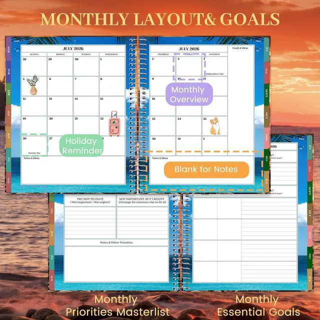 Alt view image 4 of 7 - Planner 2026-2027 Daily Calendar Weekly Monthly Hourly Planners 18 Month July 2026-Dec 2027, 26-27 Hardcover Large Yearly Agenda with Stickers Tabs for Women Work Mom, 8.5 x 11