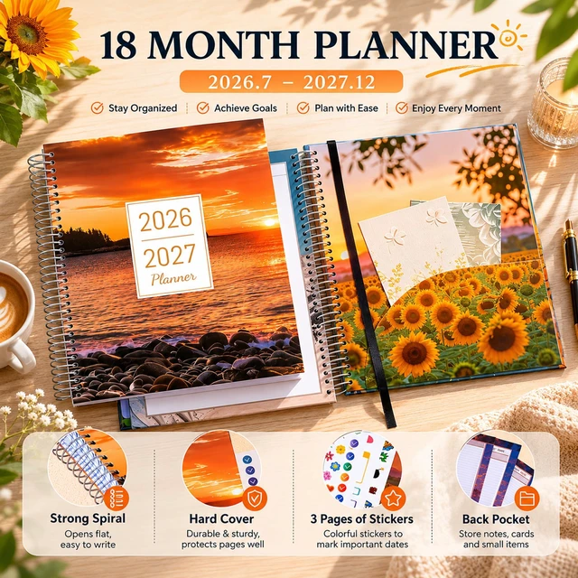 Alt view image 3 of 7 - Planner 2026-2027 Daily Calendar Weekly Monthly Hourly Planners 18 Month July 2026-Dec 2027, 26-27 Hardcover Large Yearly Agenda with Stickers Tabs for Women Work Mom, 8.5 x 11