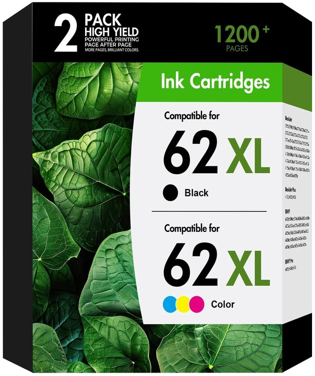 Main image of 62XL Ink Cartridges Black and Color Combo Pack for HP 62 Envy 7640 5660 Ink Replacement for HP62XL black/tricolor high yield ink for HP Envy 7640 5660 7645 5540 5740 5660 OfficeJet 200 250 Printer