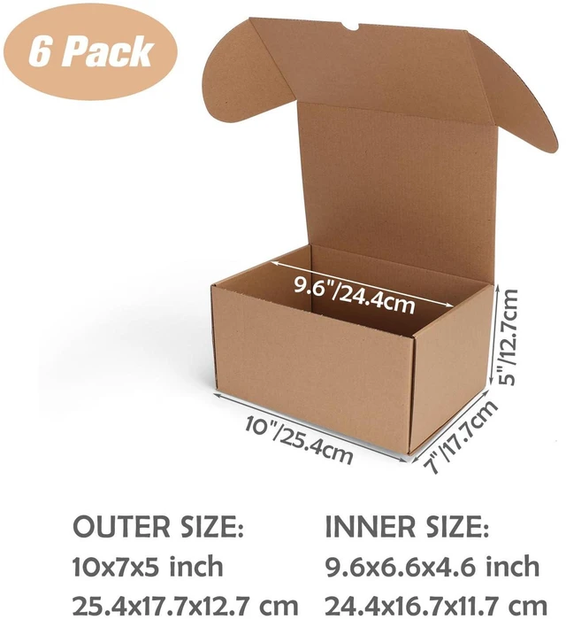 Alt view image 2 of 7 - 10x7x5 inch Cardboard Shipping Box, Set of 6 Packaging Boxes, Brown Single Corrugated, DIY Cardboard, Easy Fold, Shape Well, Self locking, Shoe, Hat Shipping, Gift Wrap, Small Business