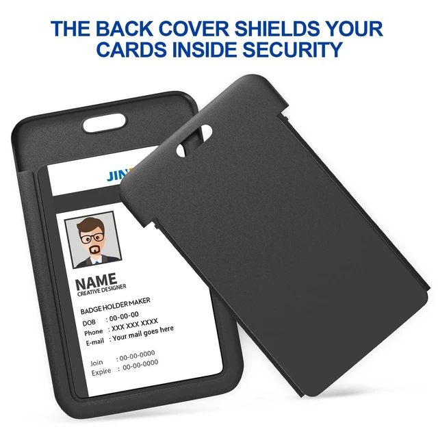 Alt view image 3 of 6 - 50 Pack Black Hard Plastic ID Badge Holders for Office, School, Work Key Cards