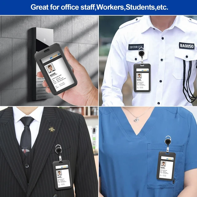 Alt view image 6 of 6 - 50 Pack Black Hard Plastic ID Badge Holders for Office, School, Work Key Cards