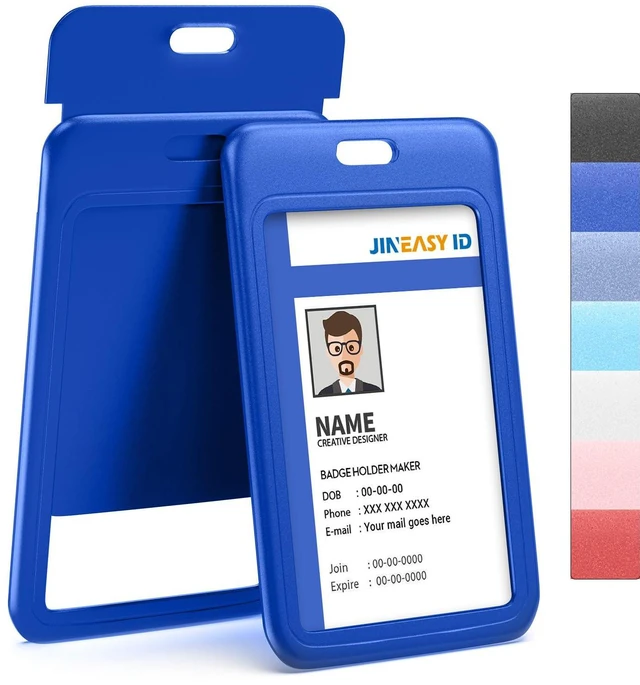 Main image of 50 Pack Blue Hard Plastic ID Badge Holders, Vertical, Heavy Duty