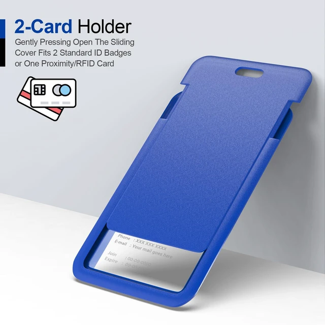Alt view image 2 of 6 - 50 Pack Blue Hard Plastic ID Badge Holders, Vertical, Heavy Duty