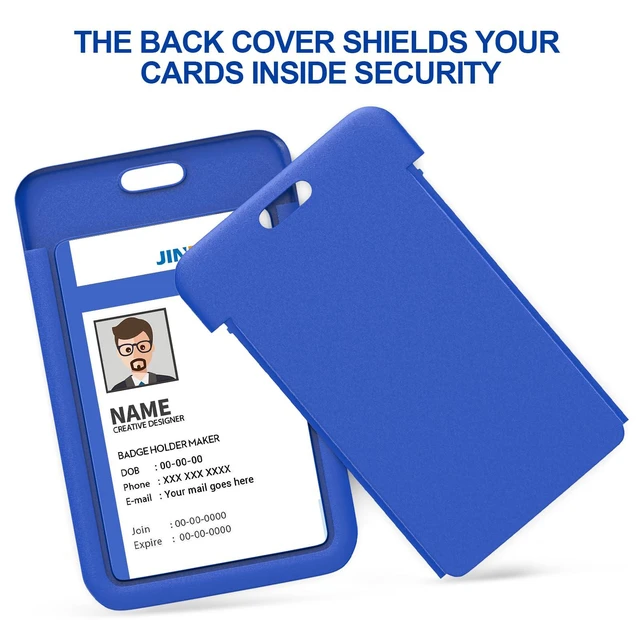 Alt view image 3 of 6 - 50 Pack Blue Hard Plastic ID Badge Holders, Vertical, Heavy Duty