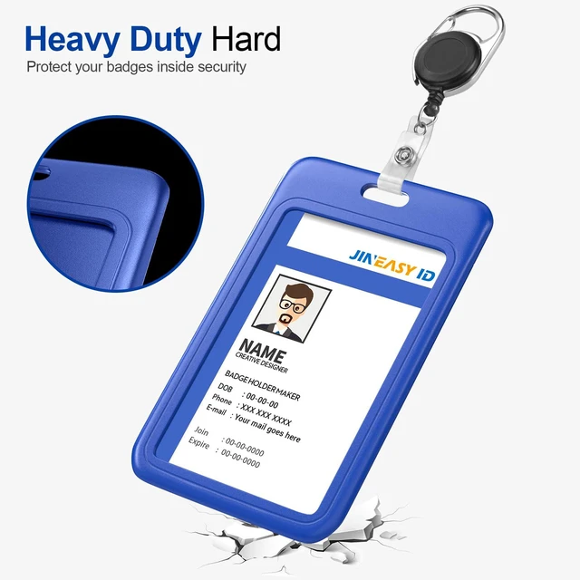 Alt view image 4 of 6 - 50 Pack Blue Hard Plastic ID Badge Holders, Vertical, Heavy Duty