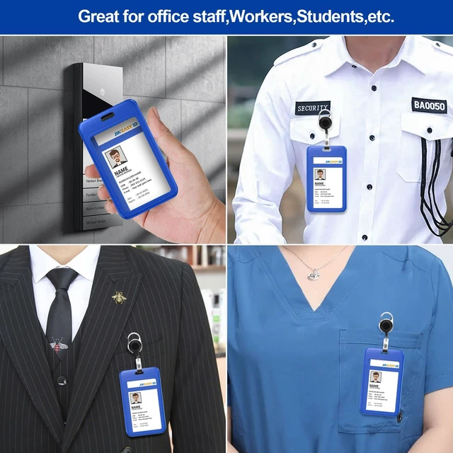 Alt view image 6 of 6 - 50 Pack Blue Hard Plastic ID Badge Holders, Vertical, Heavy Duty