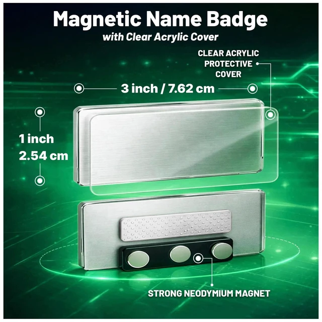 Alt view image 3 of 7 - 10 Pack DIY Reusable Magnetic Name Badge Holder + Clear Acrylic Cover Customizable, Printable Magnetic Employee Name tags for Hotel, Restaurant, Office, School, Clinic & Retail. Gold, 1" x 3"