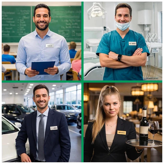 Alt view image 7 of 7 - 10 Pack DIY Reusable Magnetic Name Badge Holder + Clear Acrylic Cover Customizable, Printable Magnetic Employee Name tags for Hotel, Restaurant, Office, School, Clinic & Retail. Gold, 1.5" x 3"
