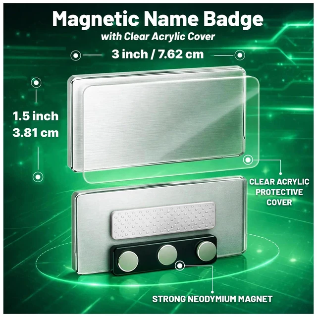 Alt view image 3 of 7 - 10 Pack DIY Reusable Magnetic Name Badge Holder + Clear Acrylic Cover Customizable, Printable Magnetic Employee Name tags for Hotel, Restaurant, Office, School, Clinic & Retail. Gold, 1.5" x 3"