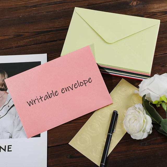 Alt view image 5 of 7 - A7 Light Pink 5x7 Envelopes 250Pcs, 120g Pearl Paper with Gold Seals