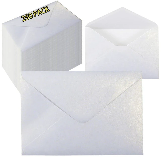 Main image of A7 White 5x7 Envelopes 250Pcs, 120g Pearl Paper with Gold Stickers Premium 120g Pearl Glitter Paper, Printable & Writable, for Wedding Invitations, Baby Shower, Christmas, Graduation Party
