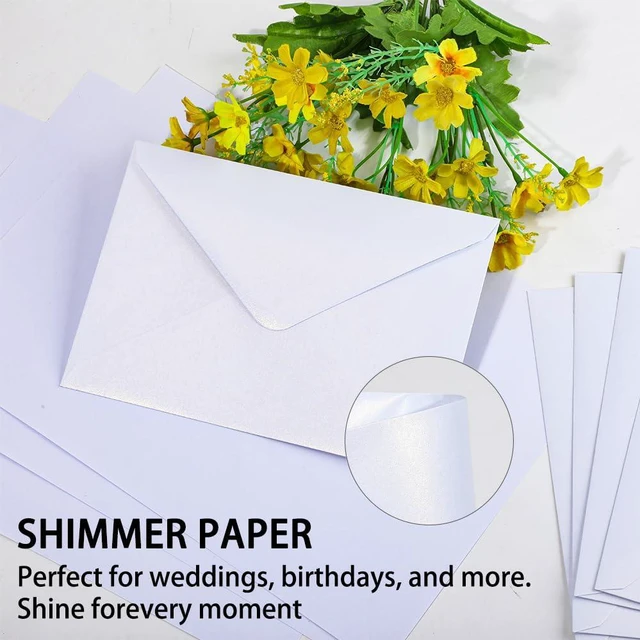 Alt view image 3 of 7 - A7 White 5x7 Envelopes 250Pcs, 120g Pearl Paper with Gold Stickers Premium 120g Pearl Glitter Paper, Printable & Writable, for Wedding Invitations, Baby Shower, Christmas, Graduation Party