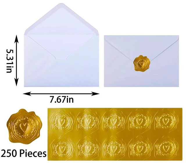 Alt view image 2 of 7 - A7 White 5x7 Envelopes 250Pcs, 120g Pearl Paper with Gold Stickers Premium 120g Pearl Glitter Paper, Printable & Writable, for Wedding Invitations, Baby Shower, Christmas, Graduation Party