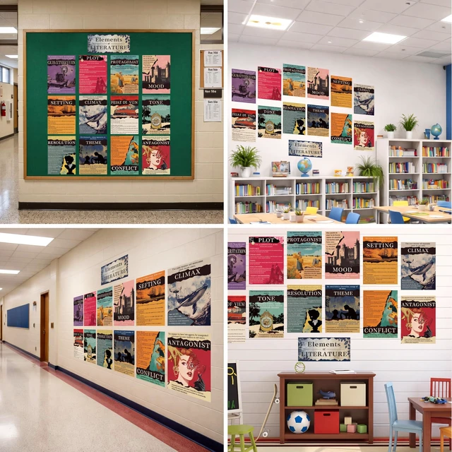 Alt view image 6 of 7 - 13 Pcs Elements of English Language and Literature Posters Aesthetic Literary Classroom Decor English Teacher Poster ELA Literature Educational Bulletin Board, for Middle High School Supplies