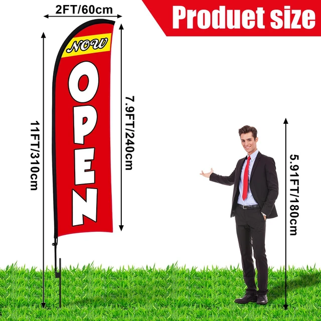 Alt view image 2 of 7 - 3 Sets 12 ft Now Open Feather Flag Pole Kit for Business Advertising Open Flag Banner Sign with Pole Kit Ground Stake and Portable Bag for Outside Ground, Red