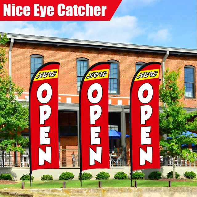 Alt view image 3 of 7 - 3 Sets 12 ft Now Open Feather Flag Pole Kit for Business Advertising Open Flag Banner Sign with Pole Kit Ground Stake and Portable Bag for Outside Ground, Red