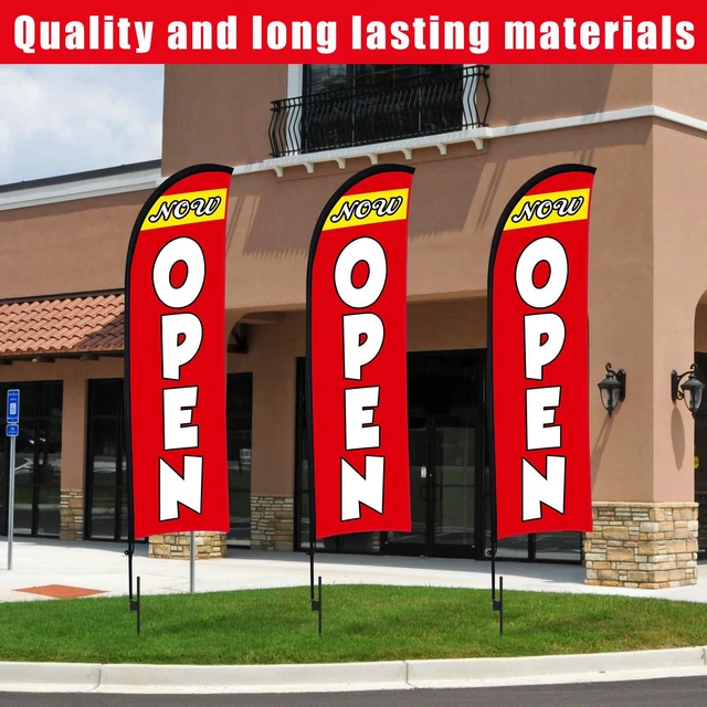 Alt view image 5 of 7 - 3 Sets 12 ft Now Open Feather Flag Pole Kit for Business Advertising Open Flag Banner Sign with Pole Kit Ground Stake and Portable Bag for Outside Ground, Red