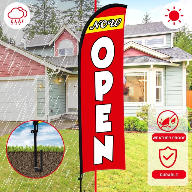 Alt view image 7 of 7 - 3 Sets 12 ft Now Open Feather Flag Pole Kit for Business Advertising Open Flag Banner Sign with Pole Kit Ground Stake and Portable Bag for Outside Ground, Red