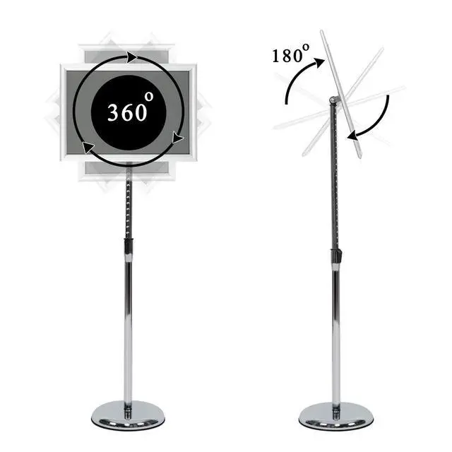 Alt view image 2 of 7 - Pedestal Poster Stand, Adjustable Aluminum 11 x 17 Floor Standing Holder for Vertical and Horizontal View Sign Display, Silver