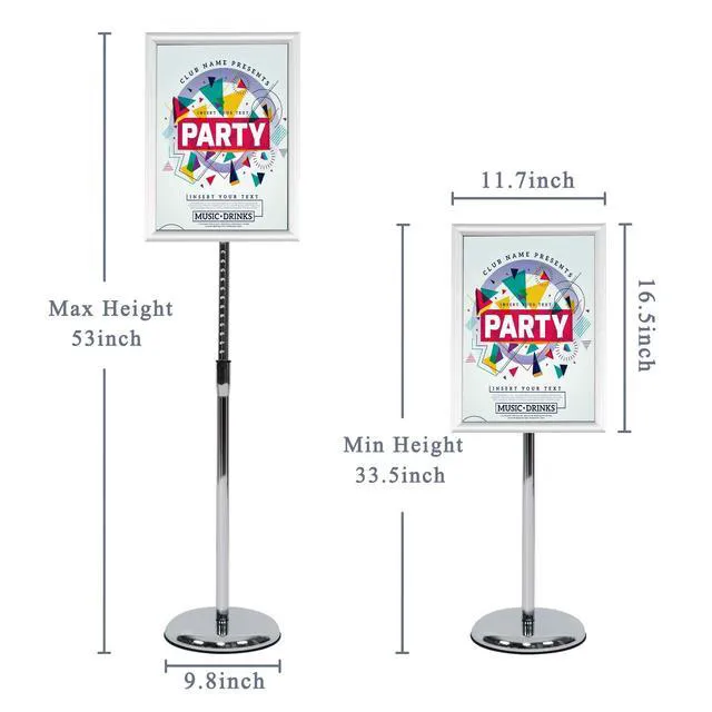 Alt view image 3 of 7 - Pedestal Poster Stand, Adjustable Aluminum 11 x 17 Floor Standing Holder for Vertical and Horizontal View Sign Display, Silver