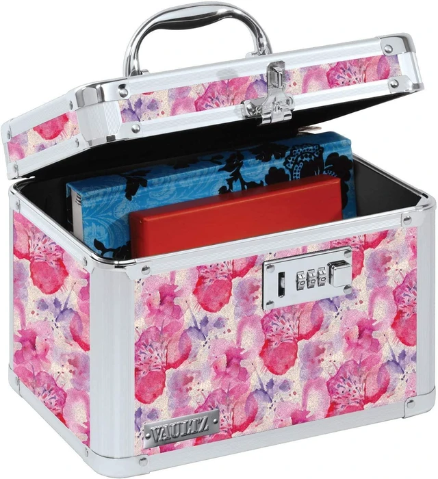 Main image of Combination Lock Box - Secure Safe for Documents, Valuables, Medicine & Money - 10 x 7.25 x 7.75 Inch - Floral, Pink & Gray