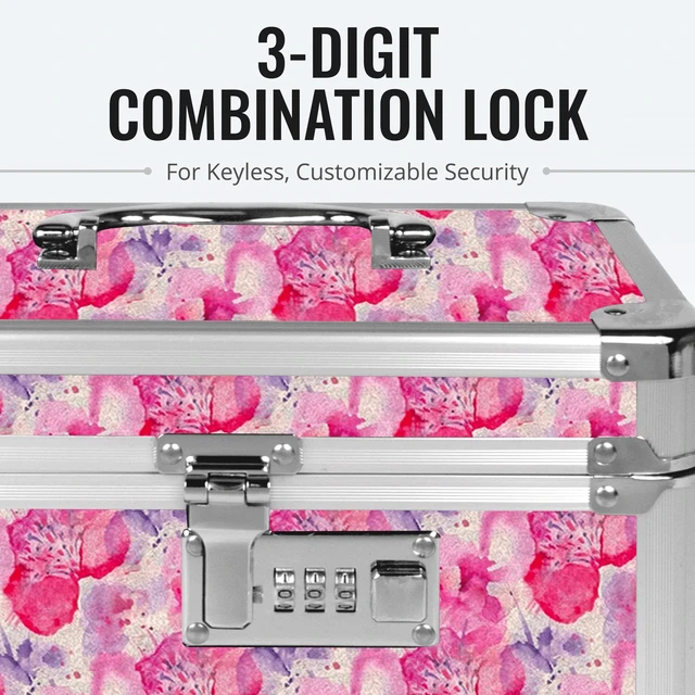 Alt view image 5 of 7 - Combination Lock Box - Secure Safe for Documents, Valuables, Medicine & Money - 10 x 7.25 x 7.75 Inch - Floral, Pink & Gray