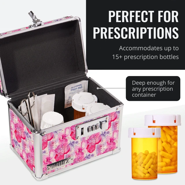 Alt view image 6 of 7 - Combination Lock Box - Secure Safe for Documents, Valuables, Medicine & Money - 10 x 7.25 x 7.75 Inch - Floral, Pink & Gray