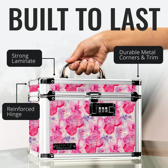Alt view image 7 of 7 - Combination Lock Box - Secure Safe for Documents, Valuables, Medicine & Money - 10 x 7.25 x 7.75 Inch - Floral, Pink & Gray