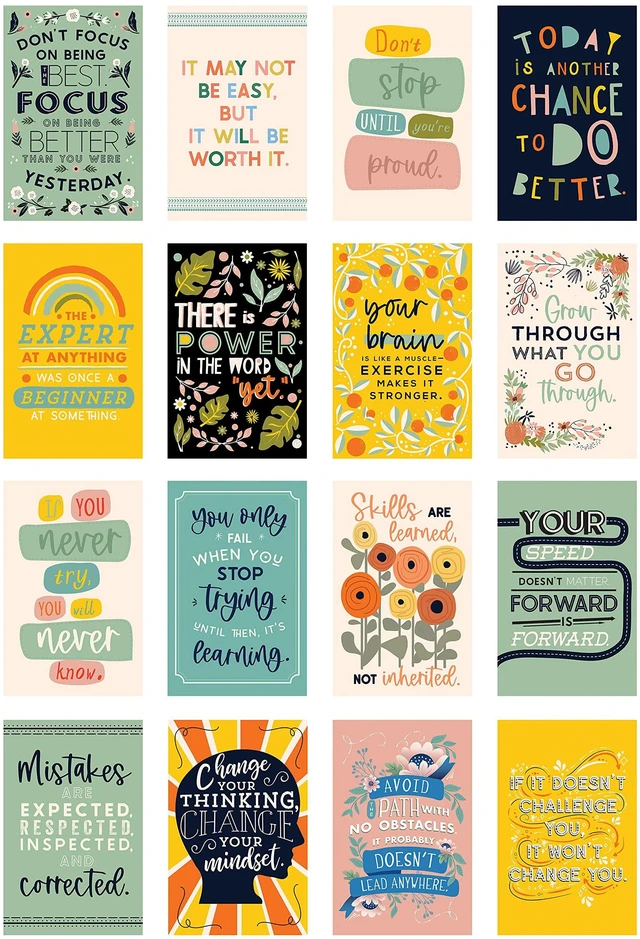 Main image of Motivational Poster Set, Inspirational Classroom Wall Decor 12-Pack 8.5" x 11" Positive Affirmation Prints for Middle & High School Classrooms, Counselor Offices & Study Space Decor