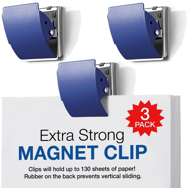 Main image of Extra Strong Magnetic Clips for Refrigerator and More, Large Blue, 3-Pack