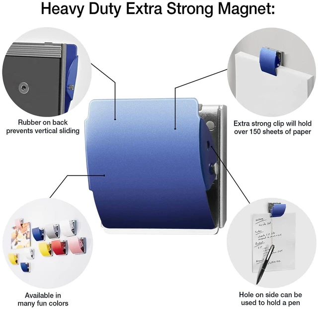Alt view image 2 of 7 - Extra Strong Magnetic Clips for Refrigerator and More, Large Blue, 3-Pack