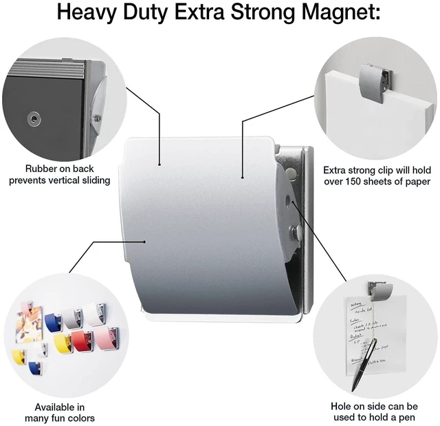 Alt view image 2 of 7 - Extra-Strong Magnetic Binder Clips, Large, 3-Pack Silver