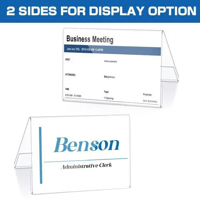 Alt view image 3 of 7 - 24 Pack Clear Name Tent Holders Desk Sign, 3.5'' X 2.5'', 100 Pcs Clear Plastic Name Plate Holder for Desk, PVC Names Card Holder, Table Sign Frame for Office School Business Conference